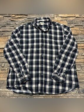L.L.Bean Traditional Fit Flannel Shirt Mens XL Blue White Button Down casual